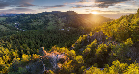 Poster - Scenic landscape in Hricov, Slovakia, on beautiful autumn sunrise with colorful leaves on trees in forest