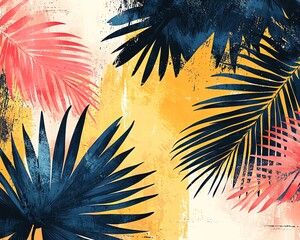 Wall Mural - colorful botanical illustrations in minimalist style colorful tropical palm leaf design