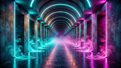 Wall Mural - Ethereal Passageway Illuminated by Glowing Arches and Vaporous Trails