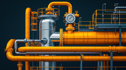 Sticker - Industrial pipes and machinery in petrochemical facility showcase vibrant orange and metallic elements, highlighting complexity of modern engineering