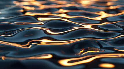Poster - Liquid gold background with swirling patterns creates mesmerizing effect, showcasing interplay of light and texture on surface of water. shimmering waves evoke sense of tranquility and beauty