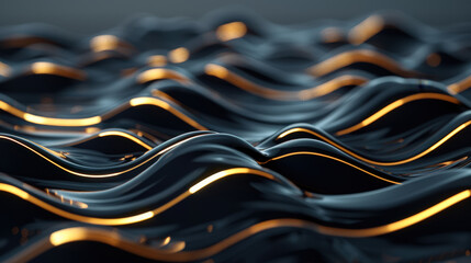 Poster - Liquid gold texture with soft ripples and shimmering waves creates mesmerizing visual effect. interplay of light and shadow enhances fluidity and depth of surface