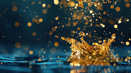 Poster - Liquid gold texture with soft ripples and shimmering droplets creates mesmerizing visual effect. vibrant colors and dynamic movement evoke sense of luxury and elegance