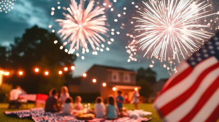 A vibrant celebration with fireworks illuminating the night sky, capturing the joy of summer gatherings and patriotic festivities.