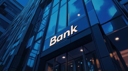 Wall Mural - modern bank building shining at night time lapse