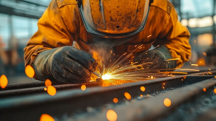 Poster - Industrial Welder in Action: Precision Welding and Sparks at Workplace with Protective Gear