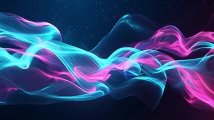 Poster - Vibrant abstract swirls of blue and pink flowing gracefully against a dark background in a digital art representation