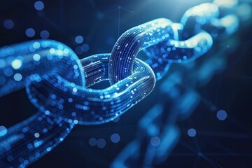Poster - digital chain made of binary code connecting data representing blockchain technology concept