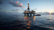 © AlexPhototest - Offshore oil platform with cranes and drilling equipment illuminated at sunset, reflecting on calm waters, showcasing industrial activity and technology
