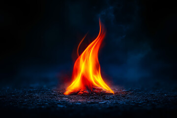 A fire burning in the dark with a black background