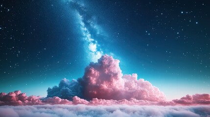 a dramatic night sky with a dramatic cloud formation illuminated by the glow of countless stars, evo