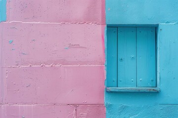 Poster - Background of blue window shutters on a pink and blue wall showing contrasting colors