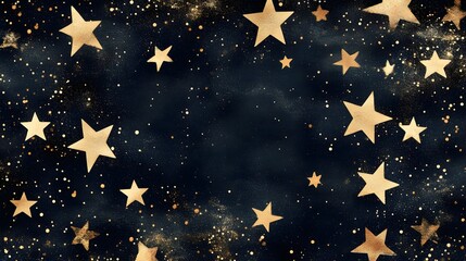 Wall Mural - a pattern of various-sized golden stars scattered across a dark blue background