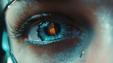 Wall Mural - sci-fi futuristic cyborg. woman's eye with bionic technology. smart contact lens with biometric reti