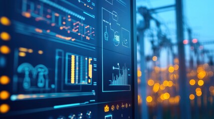 Smart grid technology: Digital dashboard showing energy demand and supply on a smart grid