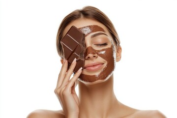 Wall Mural - A woman applying a chocolate face mask at home