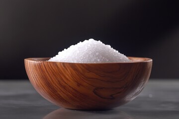 Sticker - A wooden bowl filled with white sugar on a table, perfect for baking or decorating