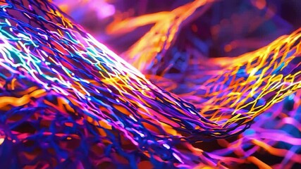 Poster - Colorful abstract digital art depicting flowing waves of intertwined lines against a glowing backdrop of vibrant colors