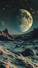 Wall Mural - moon surface landscape universe scenery.