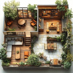 Poster - Topdown 3D render of student center with welldesigned cafes and lounges focusing on communal spaces isolated on white background