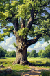 © stanhert - A painting of a large tree in the middle of a grassy field