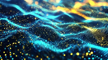 Poster - Colorful waves of light representing digital data flow in a dark space during a nighttime scene