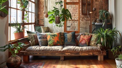 Wall Mural - Cozy Bohemian Living Room with Plants