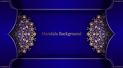 Sticker - Bllue background with golden mandala ornament