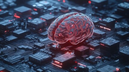 Poster - AI brain processor circuit concept, machine learning and cybernetic brain