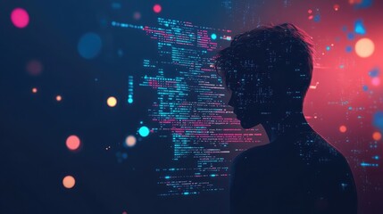 Poster - Artificial intelligence concept with human figure and programming code