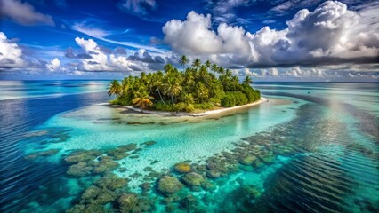 panorama paradise seascape tropic island in the ocean, fantastic natural caribbean lagoon, amazing calm and simple atmosphere of peace and majesty