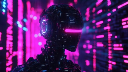 Aufkleber - 3D humanoid AI robot in a digital world, cyberspace and metaverse concept