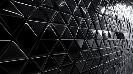 Poster - 3D render of a polished wall with triangular tile pattern, black blocks, and glossy finish