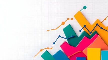 Poster - Colorful and visually captivating graph featuring multiple line charts overlaid on a bar chart with a white grid background