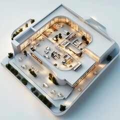 Poster - Top view 3D render of convention center showcasing a large open event space with adjoining rooms for presentations detailed floor plan on an isolated white background