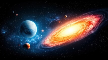 Poster - A cosmic collision of pastel galaxies, with stars and planets spiraling together in a magnificent celestial display.