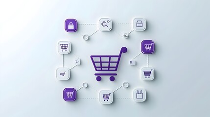 Aufkleber - Sleek and modern purple gradient shopping cart icon with neumorphic style buttons featuring a 3D design perfect for online buying ecommerce and digital commerce visuals