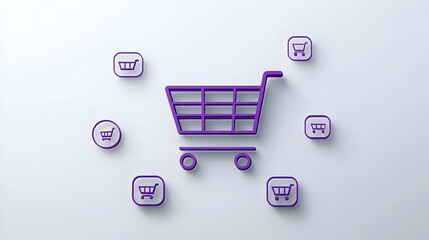 Aufkleber - Sleek and modern purple gradient shopping cart line icon featuring neumorphic 3D buttons designed for visually appealing ecommerce online buying and digital commerce applications