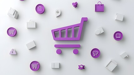 Aufkleber - Minimalist and modern online shopping cart icon with neumorphic purple gradient buttons and 3D design elements creating a clean and stylish symbol for e commerce digital retail