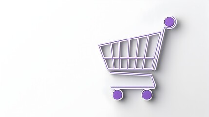 Minimalist shopping cart line icon with neumorphic purple gradient buttons and 3D elements creating a clean modern online buying symbol for digital interface e commerce UIUX web and app design