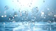 © NKCoolper - Big water air bubbles suspended in fluid motion on a blue gradient background forming a dynamic and elegant aquatic wallpaper design  This abstract and minimalist digital has a peaceful serene