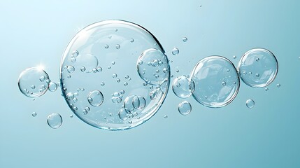 Leinwandbilder - Large transparent water air bubbles floating against a light blue tranquil background with soft light reflections creating a dreamy underwater wallpaper effect