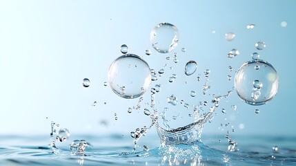 Aufkleber - Transparent water bubbles with soft shimmering light reflections floating gently against a serene blue gradient background creating a refreshing and airy digital wallpaper design