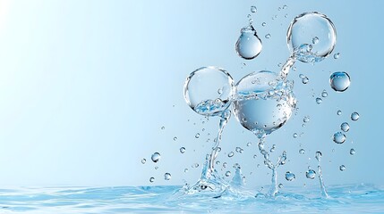 Fototapete - Serene and calming underwater scene with large transparent bubble orbs floating and rising through clear blue water set against a soft gradient blue background  This minimalist