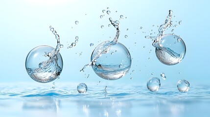 Aufkleber - Huge transparent water bubbles effortlessly rising through a clear blue liquid set against a soft blue gradient backdrop creating a peaceful and immersive wallpaper effect