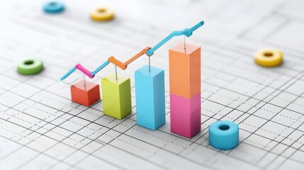 Poster - Colorful combination of multi line and bar charts displayed on a gridded backdrop