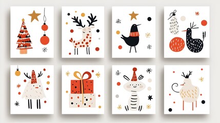 Aufkleber - Stunning collection of bold vibrant and funky modern designs perfect for creating stylish Christmas and New Year greeting cards party invitations posters and other holiday themed marketing materials