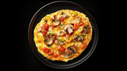 Poster - Colorful Mushroom Omelette on Black Plate