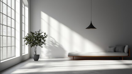 Poster - A minimalist designer pendant light with a chic silhouette, showcased against a bright white backdrop, ideal for enhancing stylish home environments.