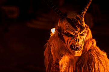 Christmas devils. Krampus in the flames. Birth tradition of the mountains of Friuli.